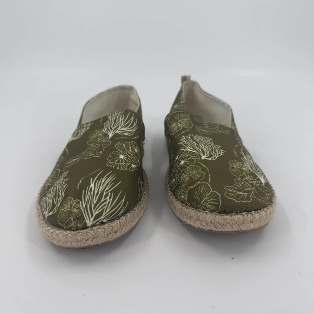 Vionic Beach Laguna Espadrille Flats Womens US 8 Green Botanical Print Slip On